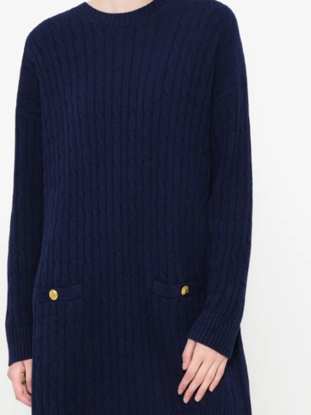 GAP Navy Cable Knit Long Sleeve Pocket Dress with Gold Buttons